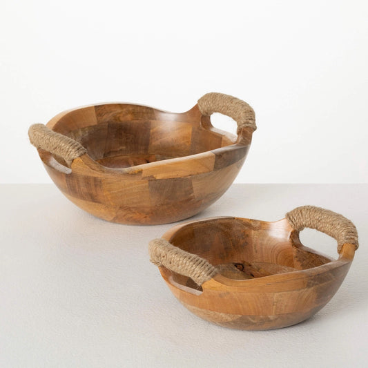 Rustic Wood Handled Bowl Set Of 2