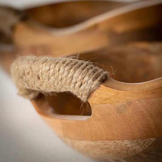 Rustic Wood Handled Bowl Set Of 2